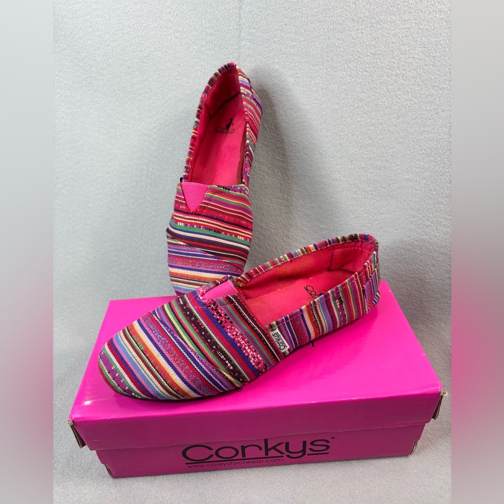 Corkys 7 SUES Striped Multi Colorful Summer Flats Women's Shoes - Picture 9 of 9